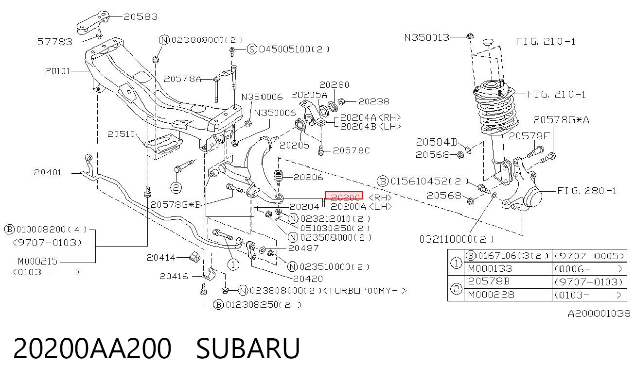 20200AA200 Subaru Wahacz zawieszenia przedniego dolny prawy