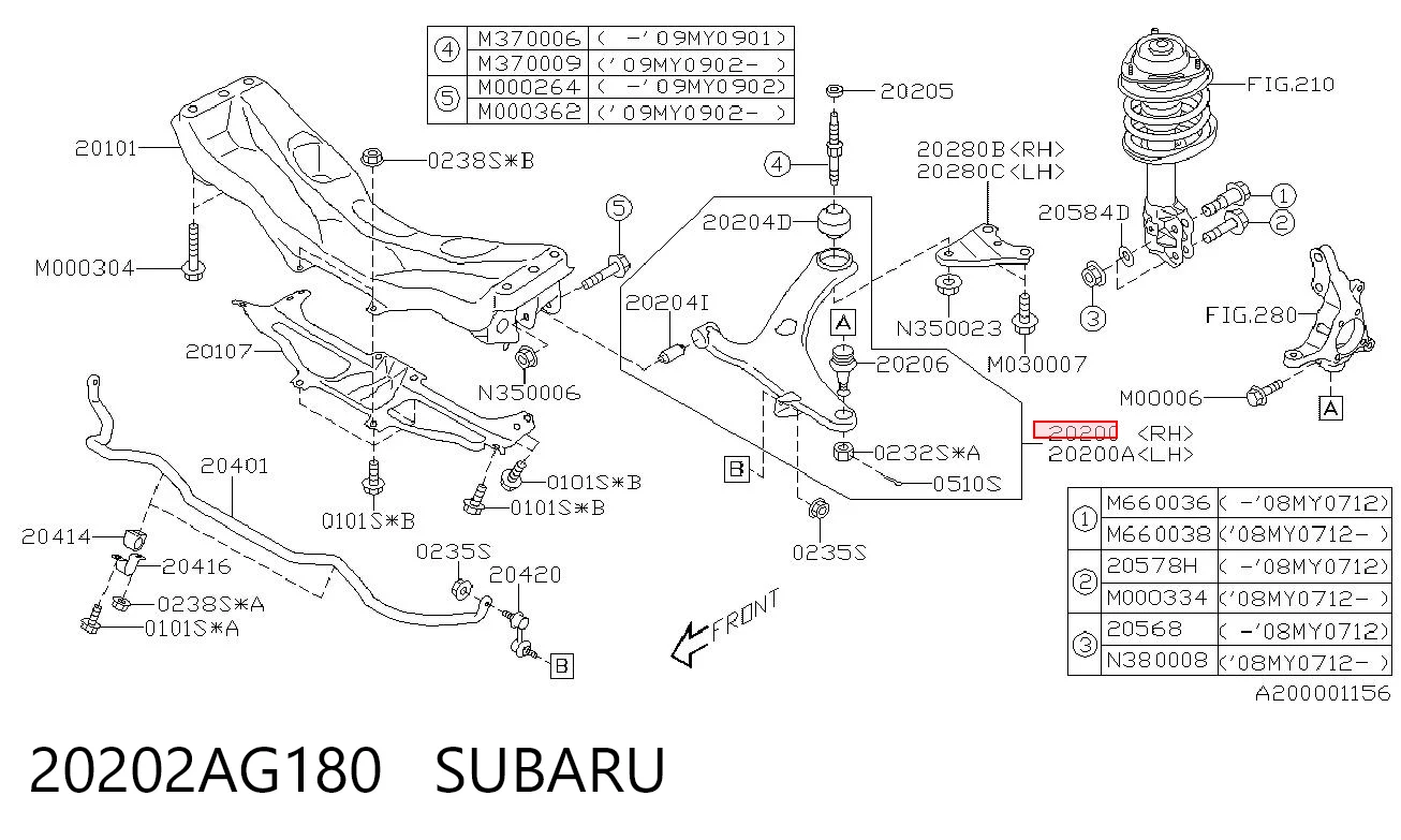 20202AG180 Subaru Wahacz zawieszenia przedniego dolny prawy