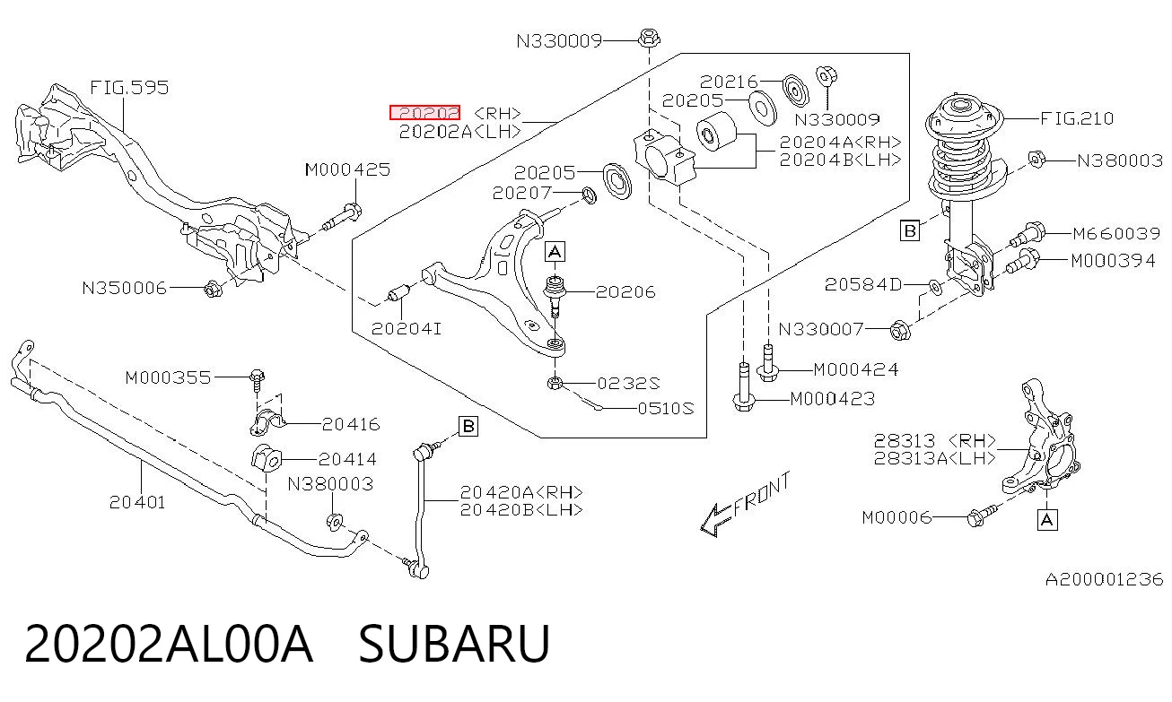 20202AL00A Subaru Wahacz zawieszenia przedniego dolny prawy