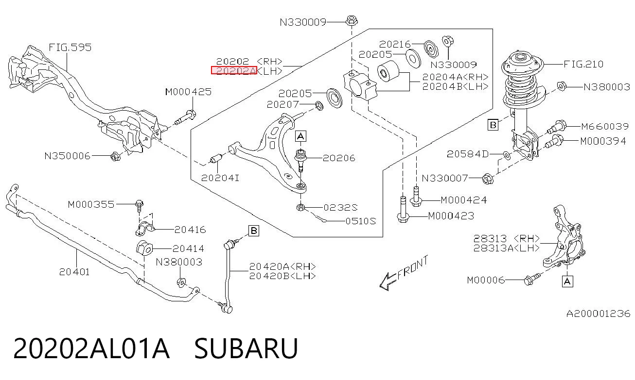 20202AL01A Subaru Wahacz zawieszenia przedniego dolny lewy