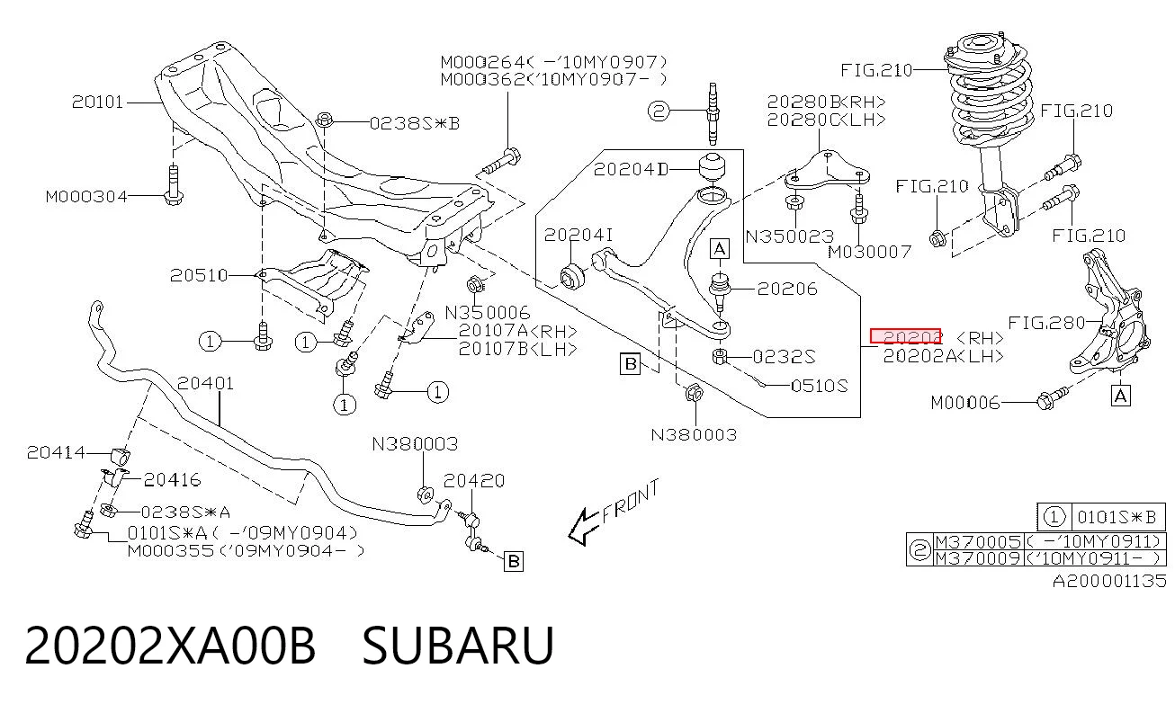 20202XA00B Subaru Wahacz zawieszenia przedniego dolny prawy