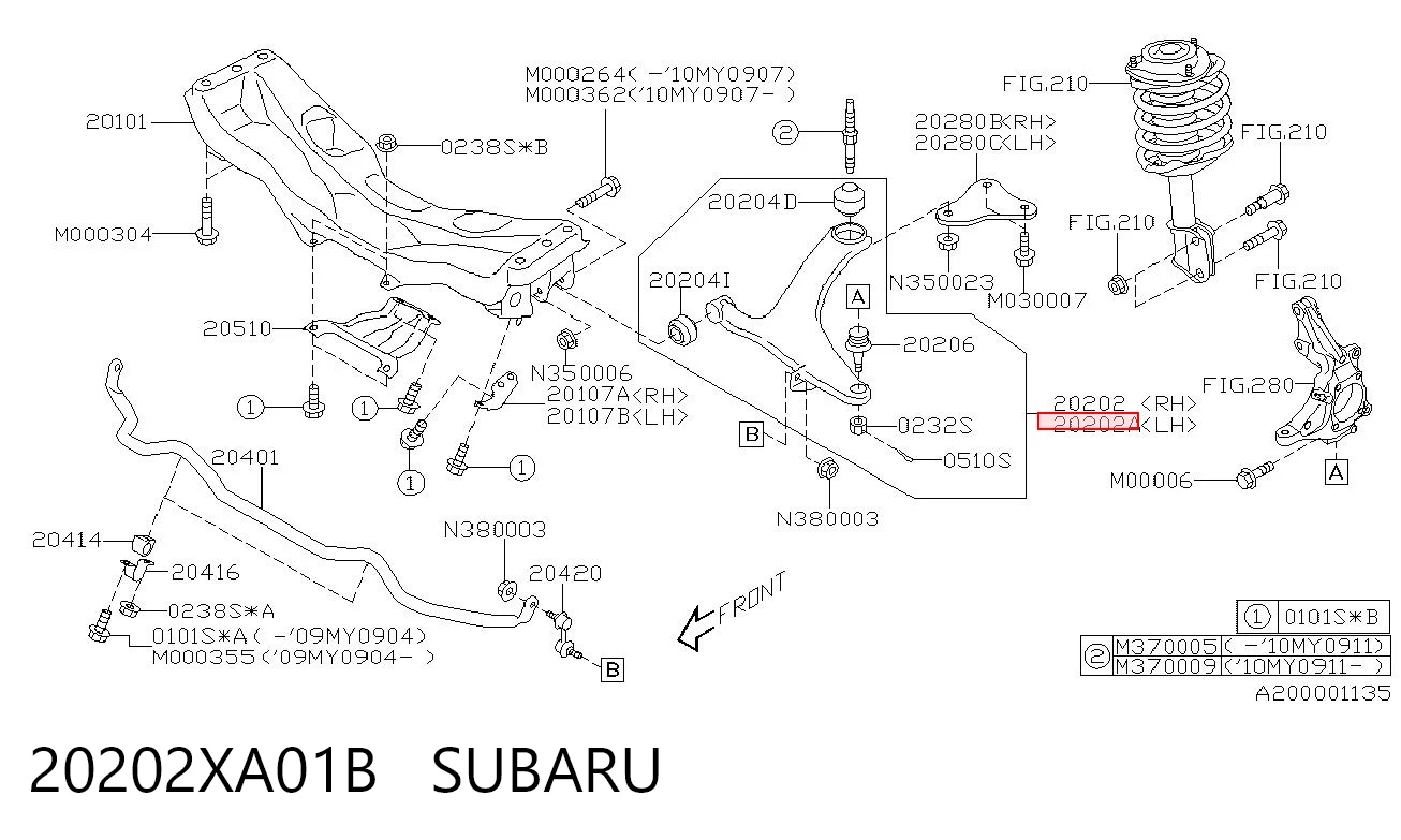 20202XA01B Subaru Wahacz zawieszenia przedniego dolny lewy