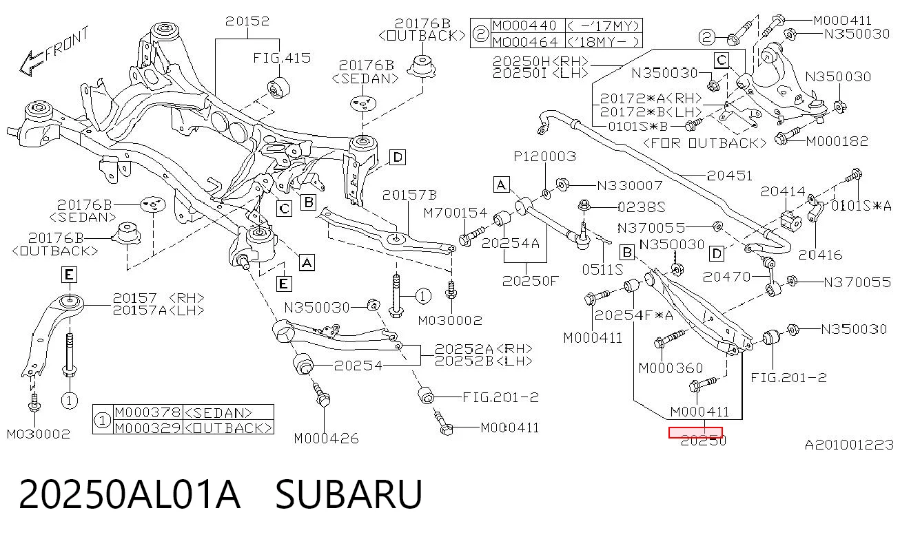 20250AL01A Subaru Wahacz zawieszenia tylnego dolny lewy/prawy