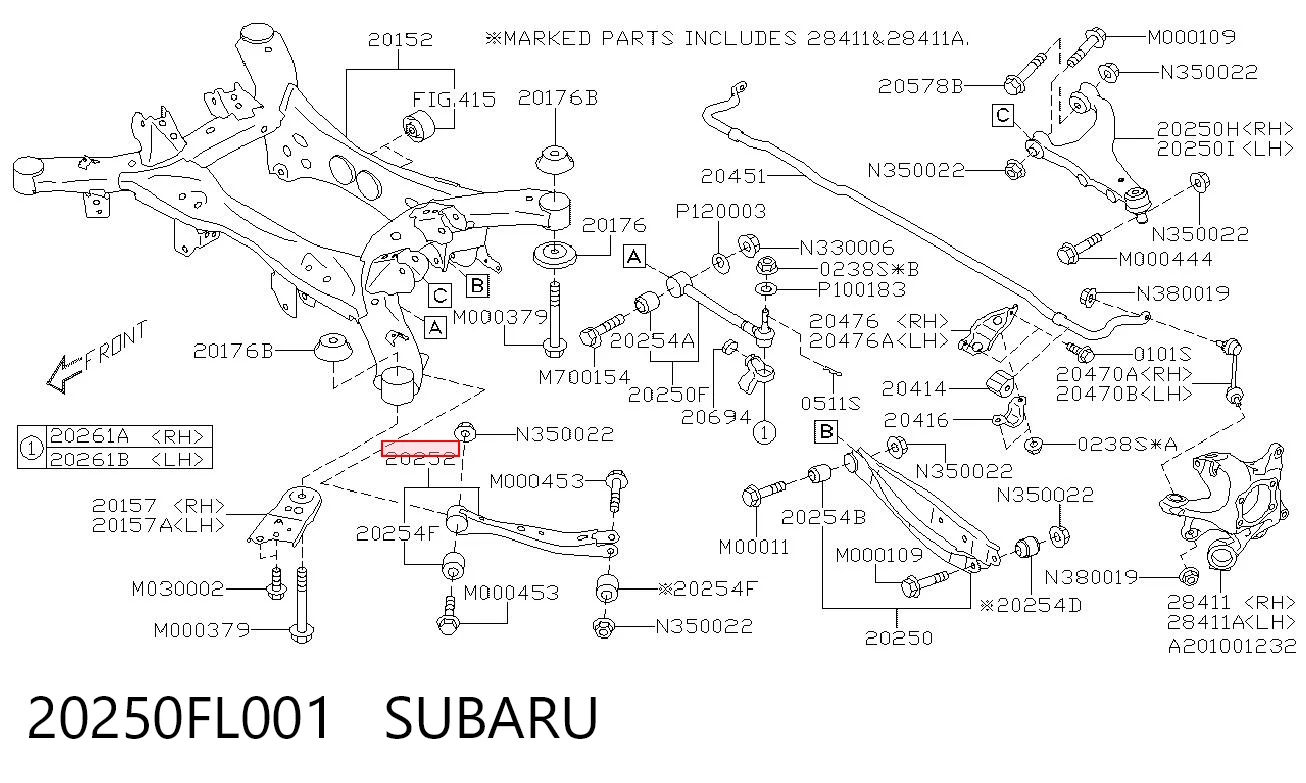 20250FL001 Subaru Wahacz (drążek) tylnego zawieszenia podłużny dolny lewy/prawy