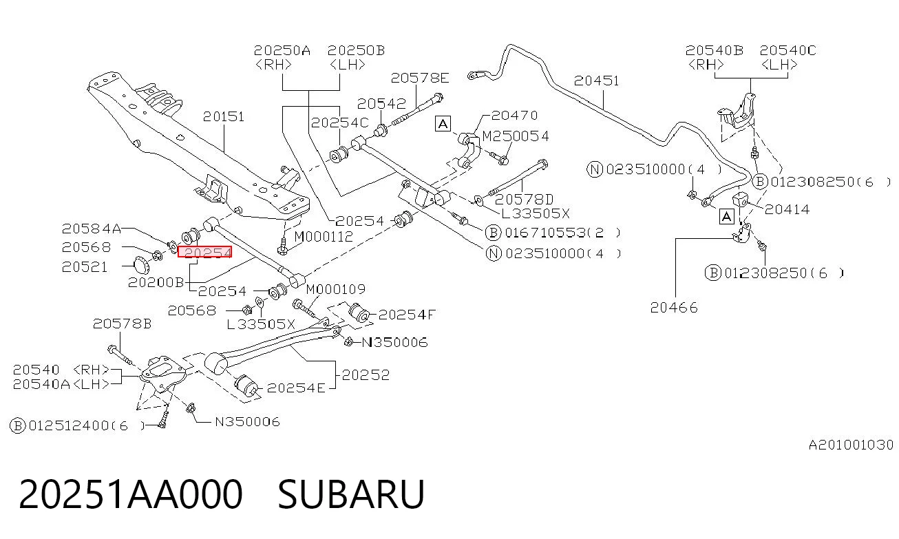 20251AA000 Subaru Silentblock wahacza poprzecznego tylnego zewnętrzny