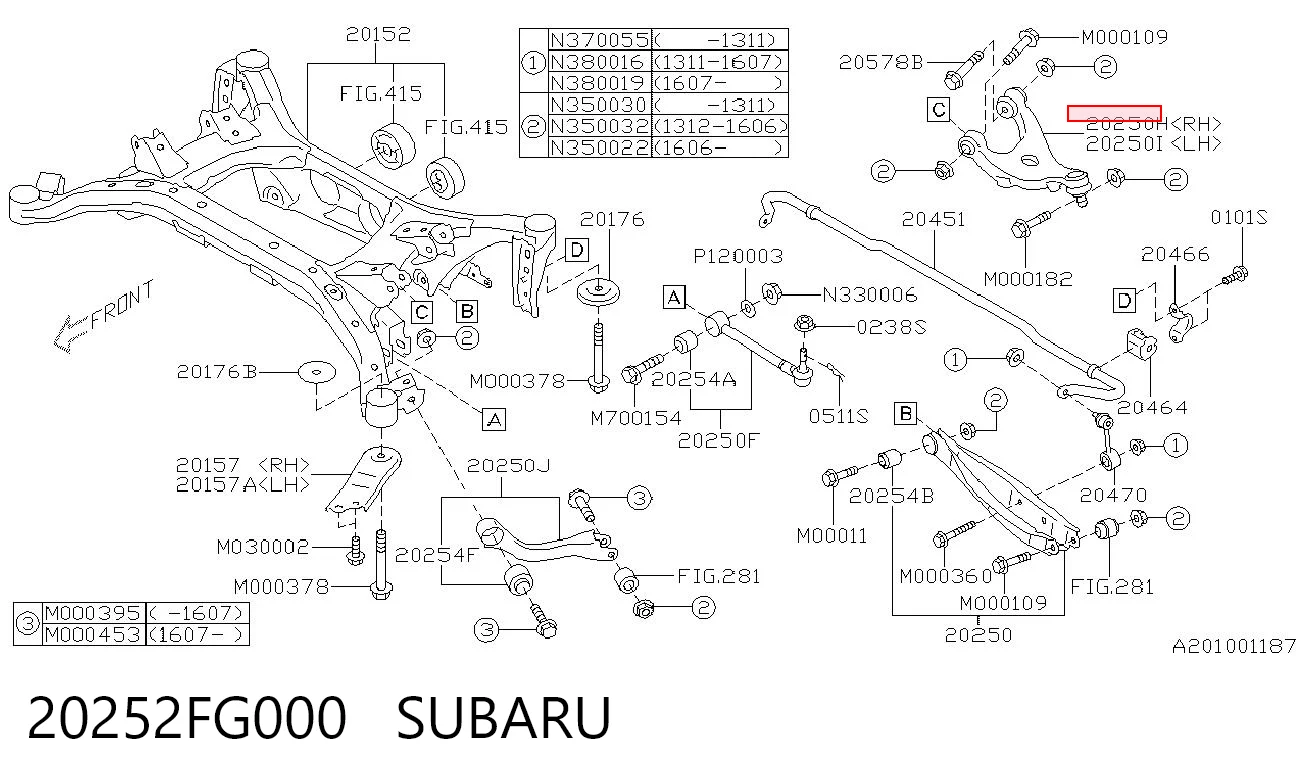 20252FG000 Subaru Wahacz  zawieszenia tylnego górny prawy