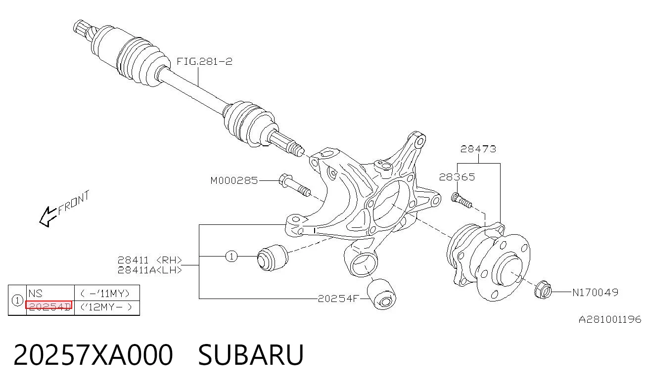 20257XA000 Subaru Silentblock czopu tylnego