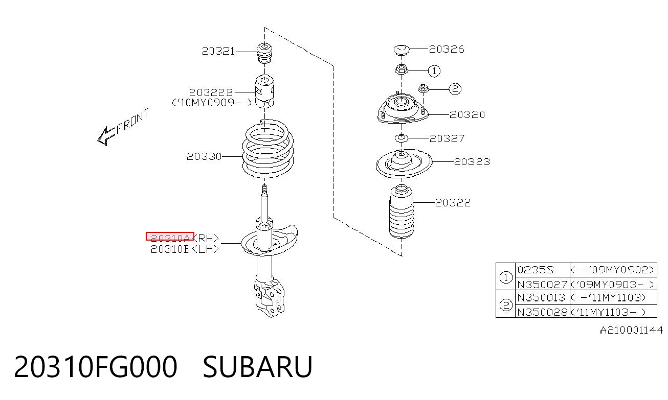 20310FG000 Subaru Amortyzator przedni prawy