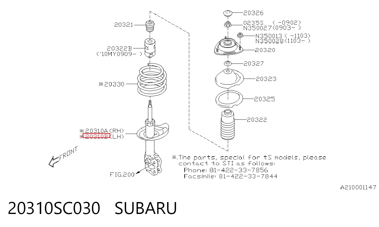 20310SC030 Subaru Amortyzator przedni lewy