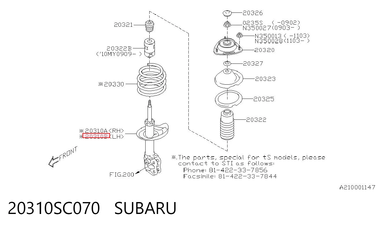 20310SC070 Subaru Amortyzator przedni lewy