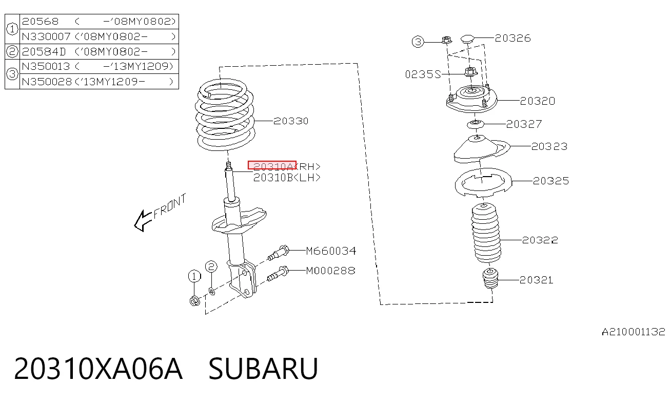 20310XA06A Subaru Amortyzator przedni prawy