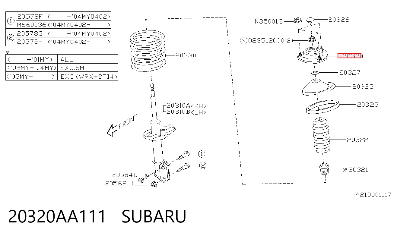 20320AA111 Subaru Poduszka amortyzatora przedniego