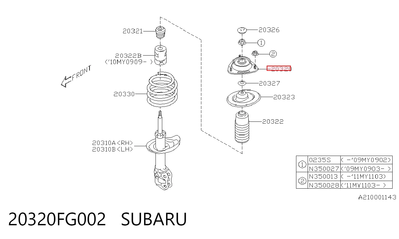 20320FG002 Subaru Poduszka amortyzatora przedniego