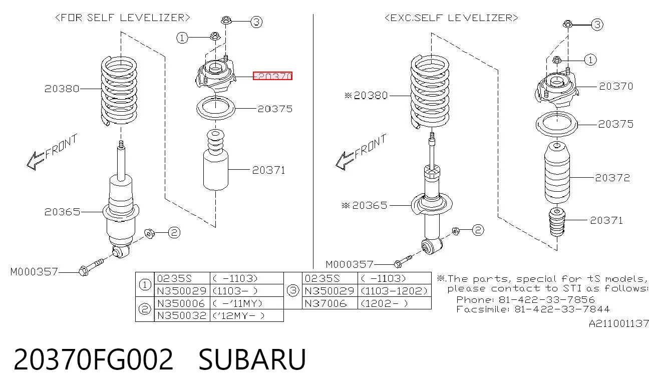 20370FG002 Subaru Poduszka amortyzatora tylnego
