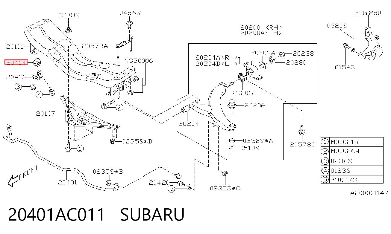 20401AC011 Subaru Tuleja stabilizatora przedniego