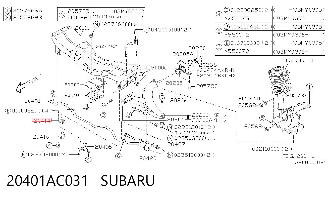 20401AC031 Subaru Tuleja stabilizatora przedniego