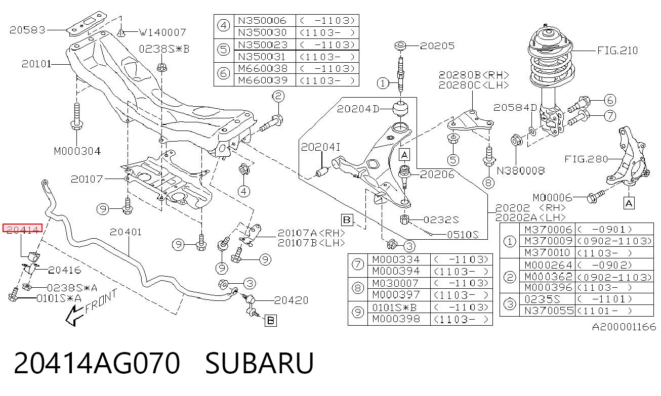 20414AG070 Subaru Tuleja stabilizatora przedniego