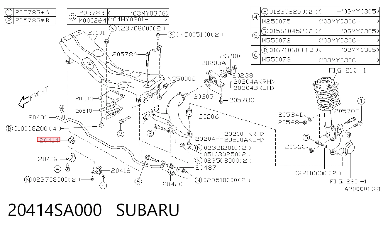 20414SA000 Subaru Tuleja stabilizatora przedniego