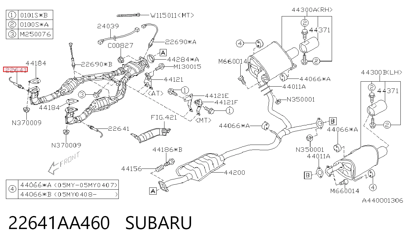 22641AA460 Subaru Sonda lambda czujnik tlenu przed katalizatorem
