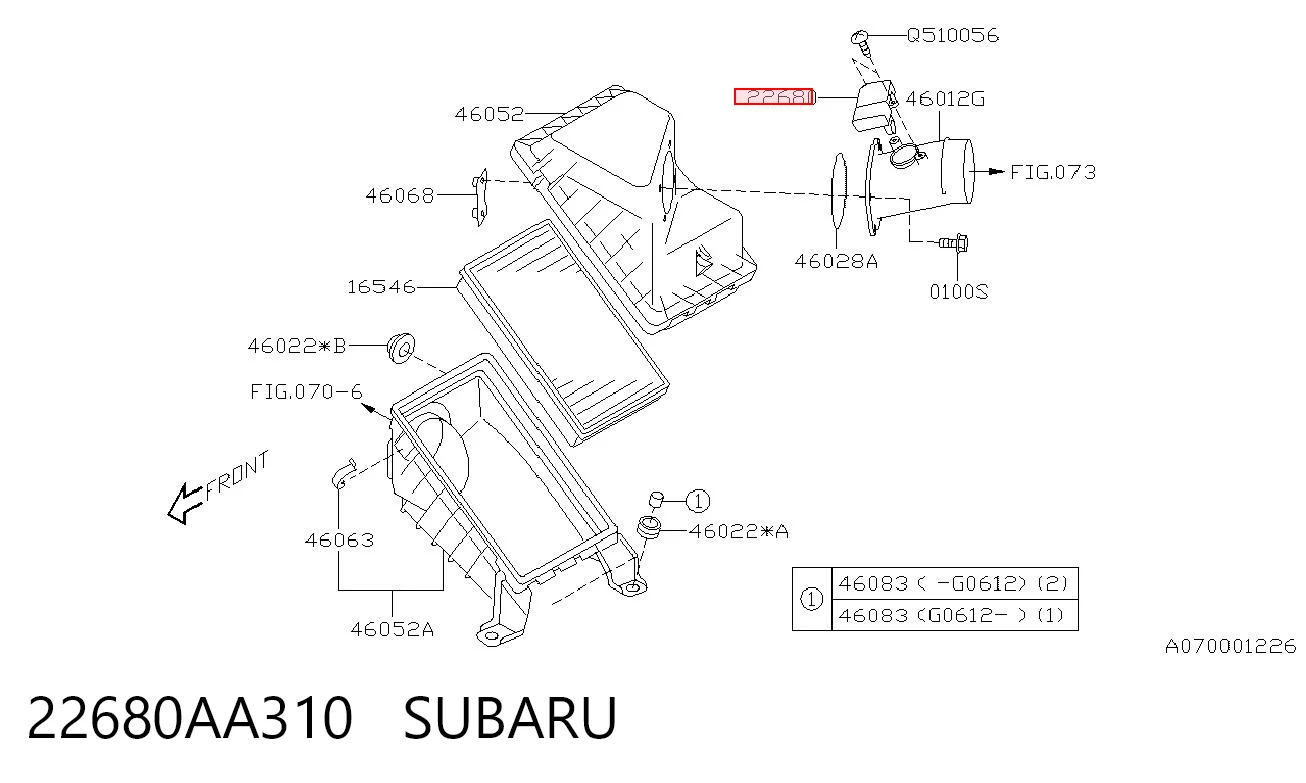 22680AA310 Subaru Czujnik przepływu powietrza, przepływomierz powietrza M.A.F.