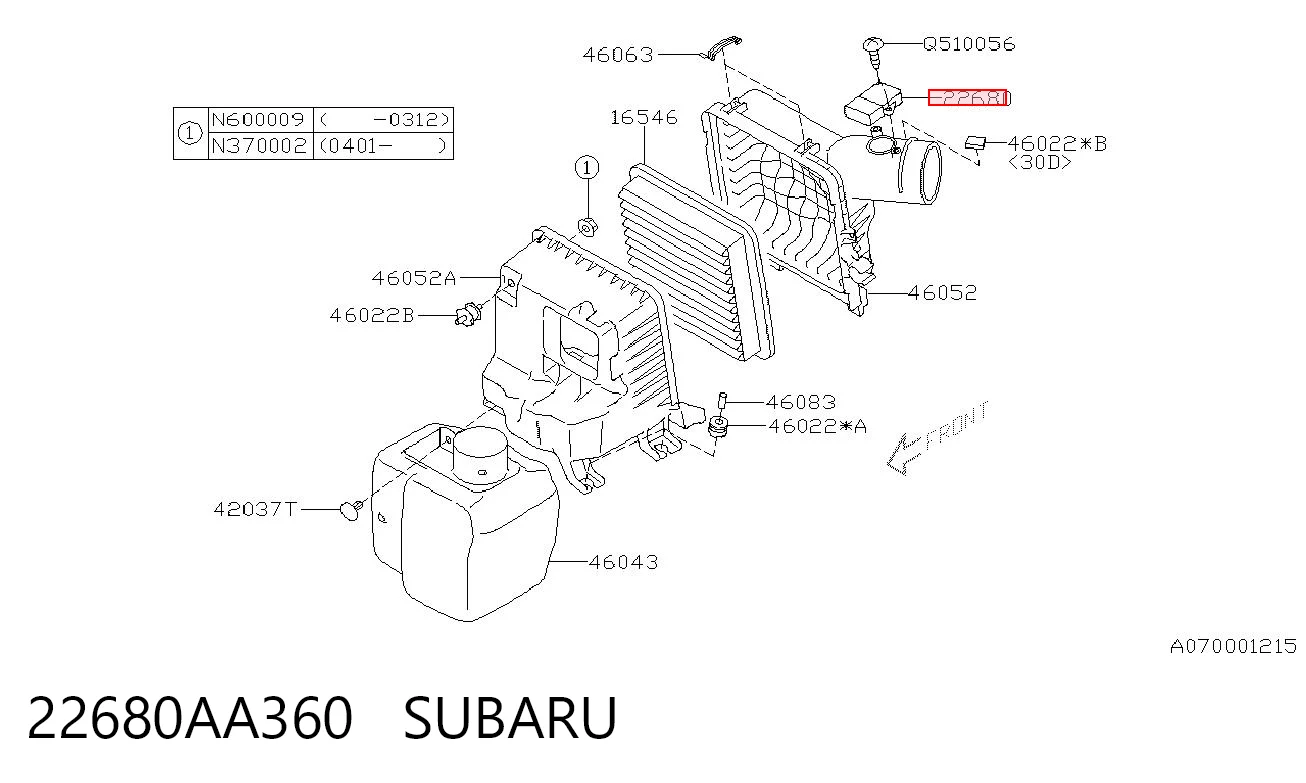 22680AA360 Subaru Czujnik przepływu powietrza, przepływomierz powietrza M.A.F.
