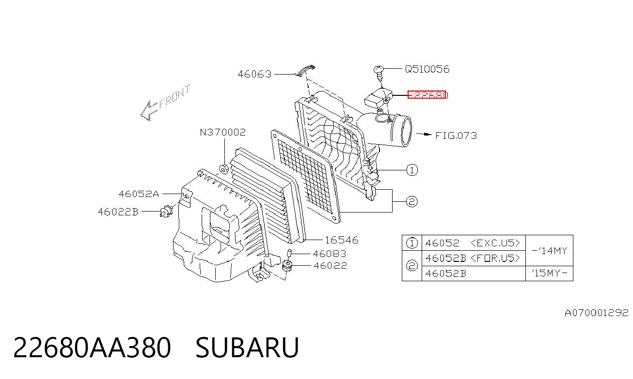 22680AA380 Subaru Czujnik przepływu powietrza, przepływomierz powietrza M.A.F.