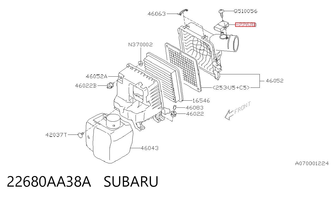 22680AA38A Subaru Czujnik przepływu powietrza, przepływomierz powietrza M.A.F.