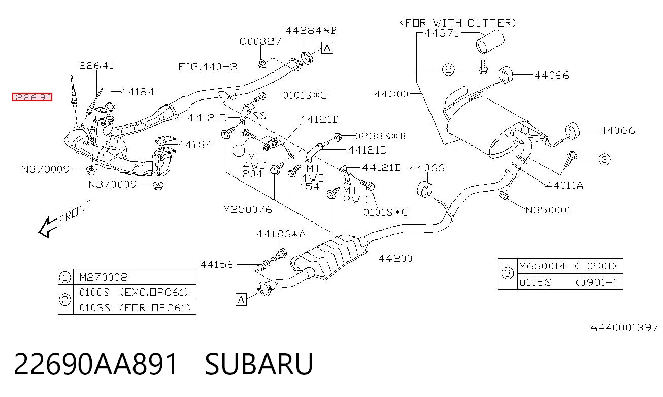 22690AA891 Subaru Sonda lambda czujnik tlenu przed katalizatorem lewy