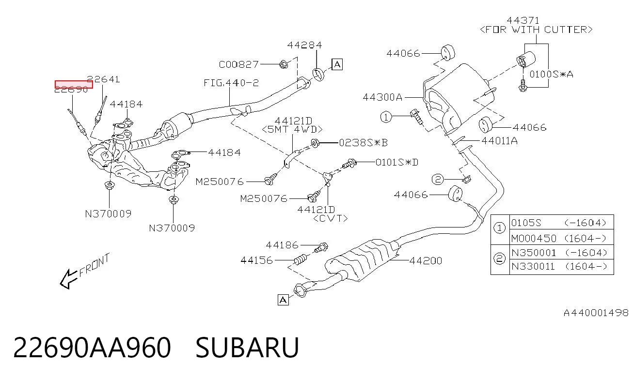 22690AA960 Subaru Sonda lambda czujnik tlenu przed katalizatorem lewy