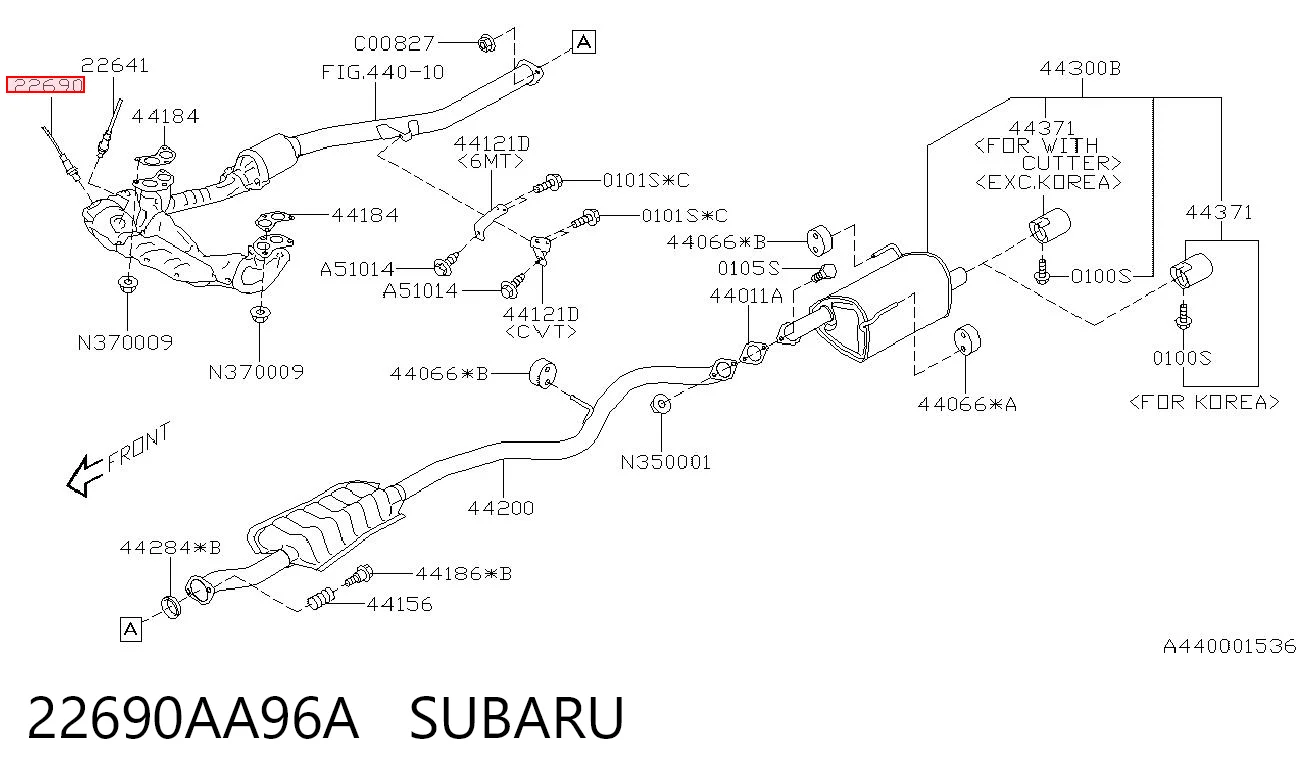 22690AA96A Subaru Sonda lambda czujnik tlenu przed katalizatorem lewy