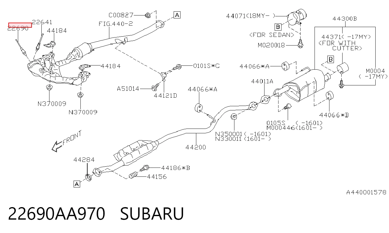 22690AA970 Subaru Sonda lambda czujnik tlenu przed katalizatorem lewy