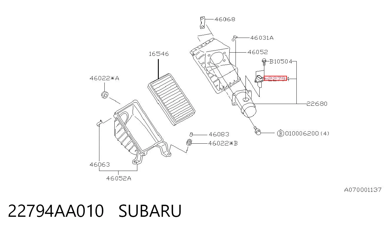 22794AA010 Subaru Czujnik przepływu powietrza, przepływomierz powietrza M.A.F.