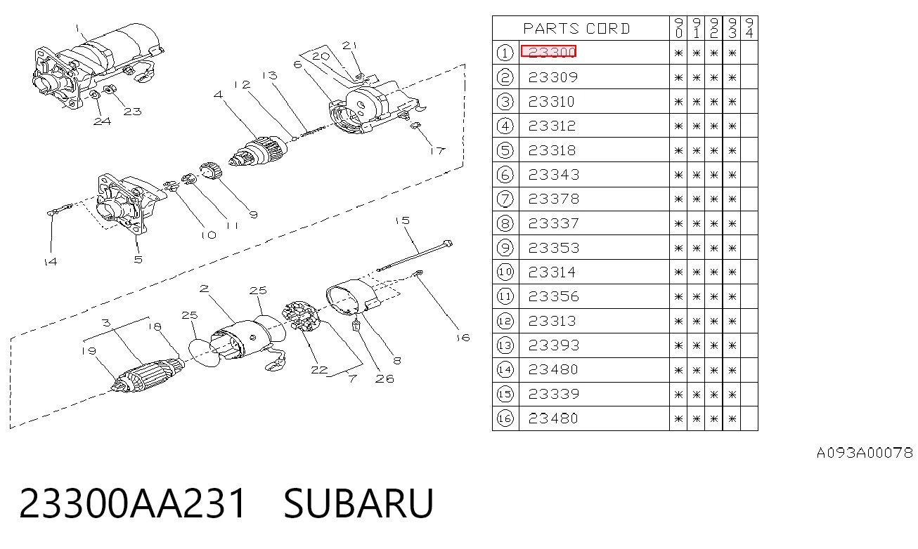 23300AA231 Subaru Rozrusznik