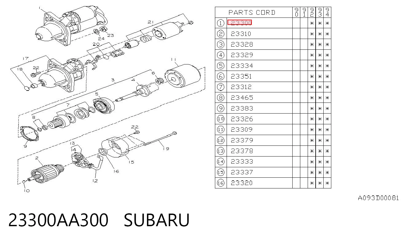 23300AA300 Subaru Rozrusznik