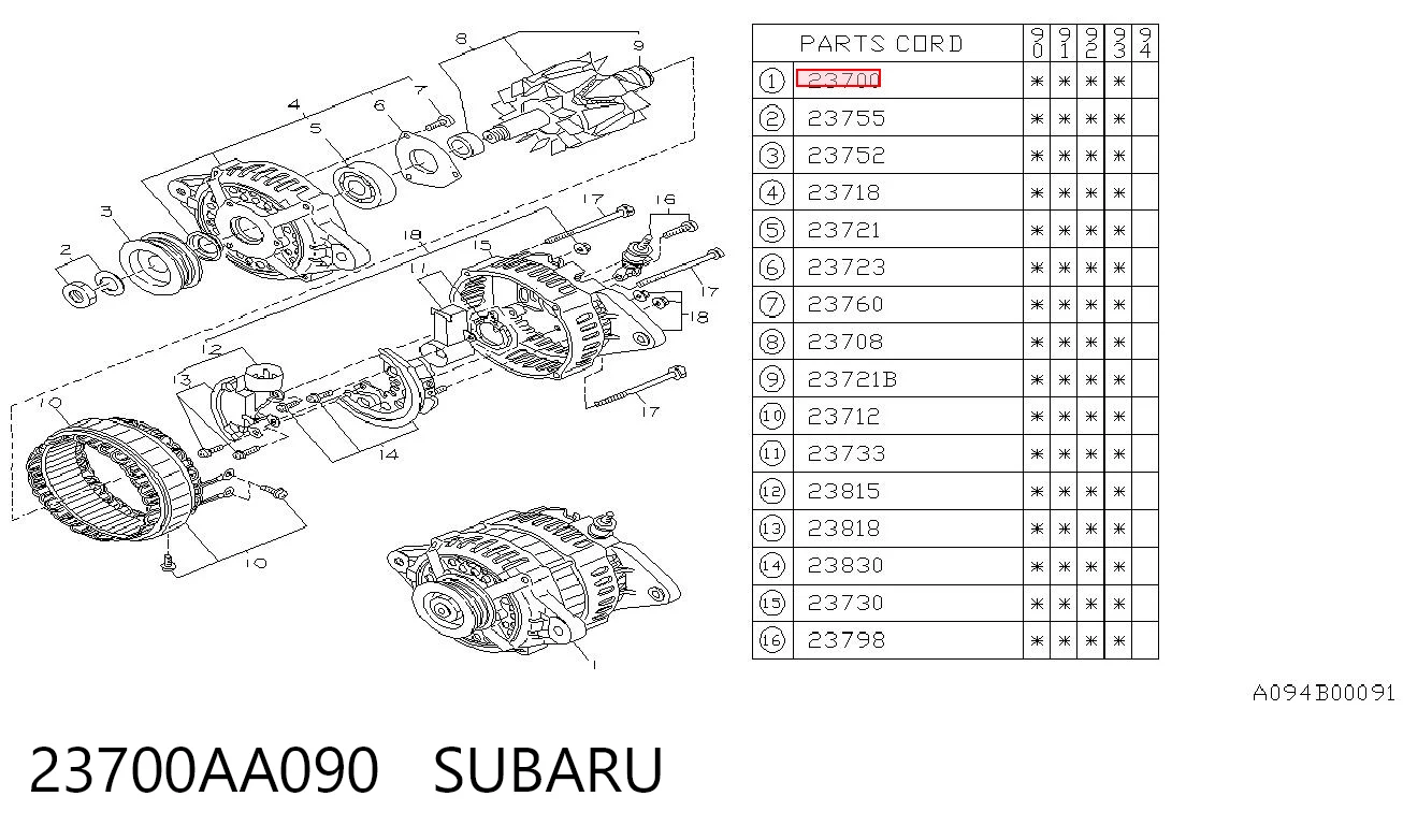 Alternator do Subaru Legacy I BC