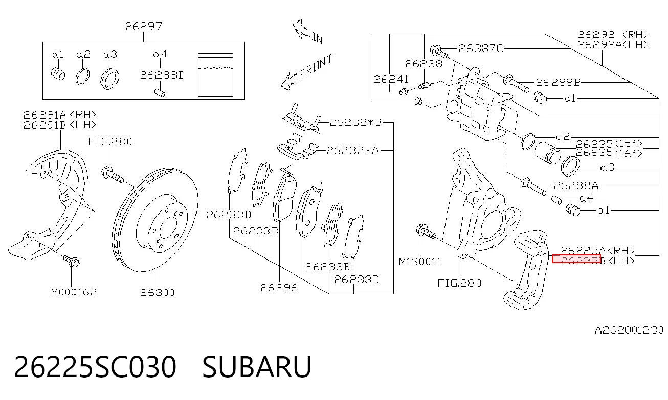 26225SC030 Subaru Zestaw sprężynek do mocowania klocków tarczowych przednich
