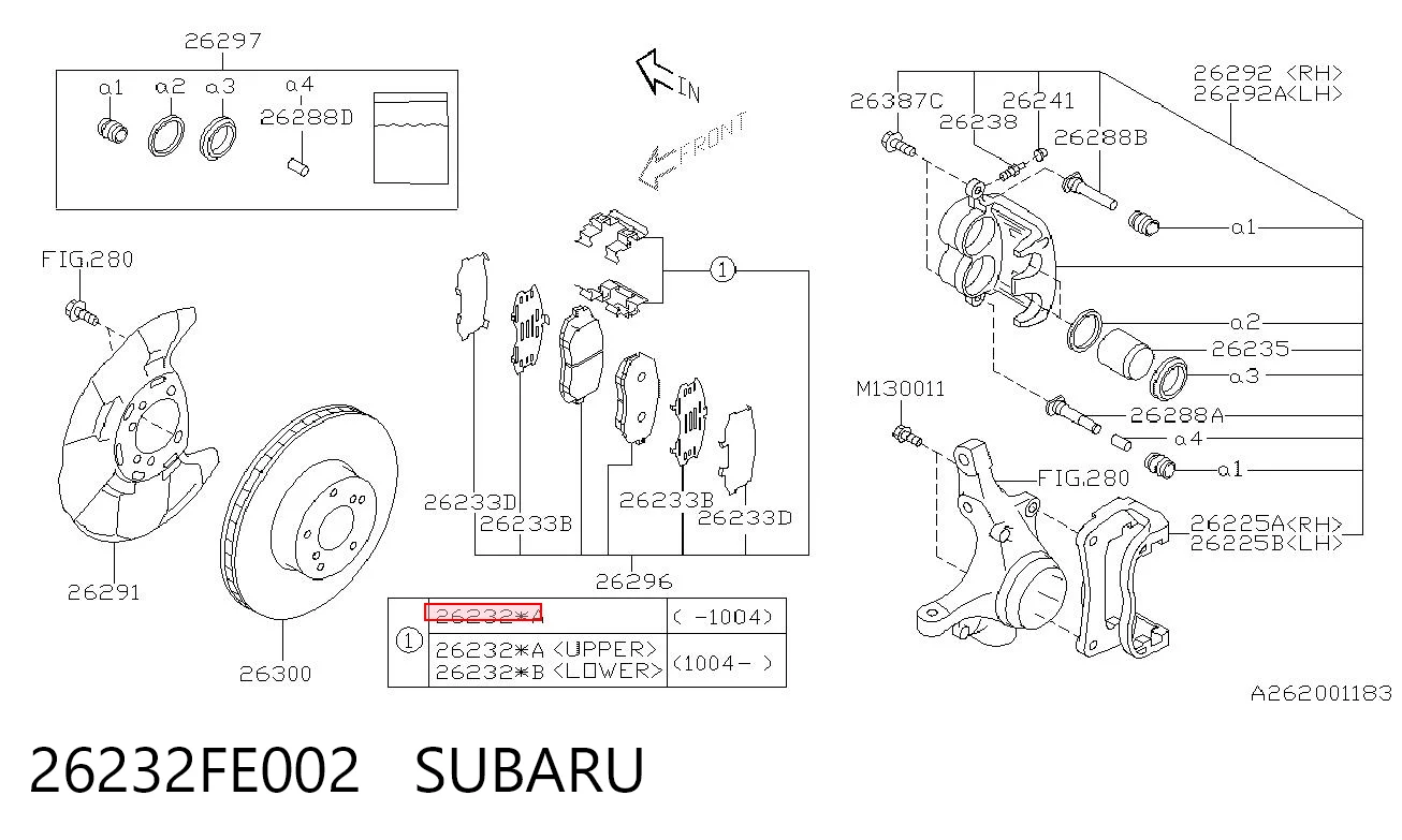 26232FE002 Subaru Zestaw sprężynek do mocowania klocków tarczowych przednich