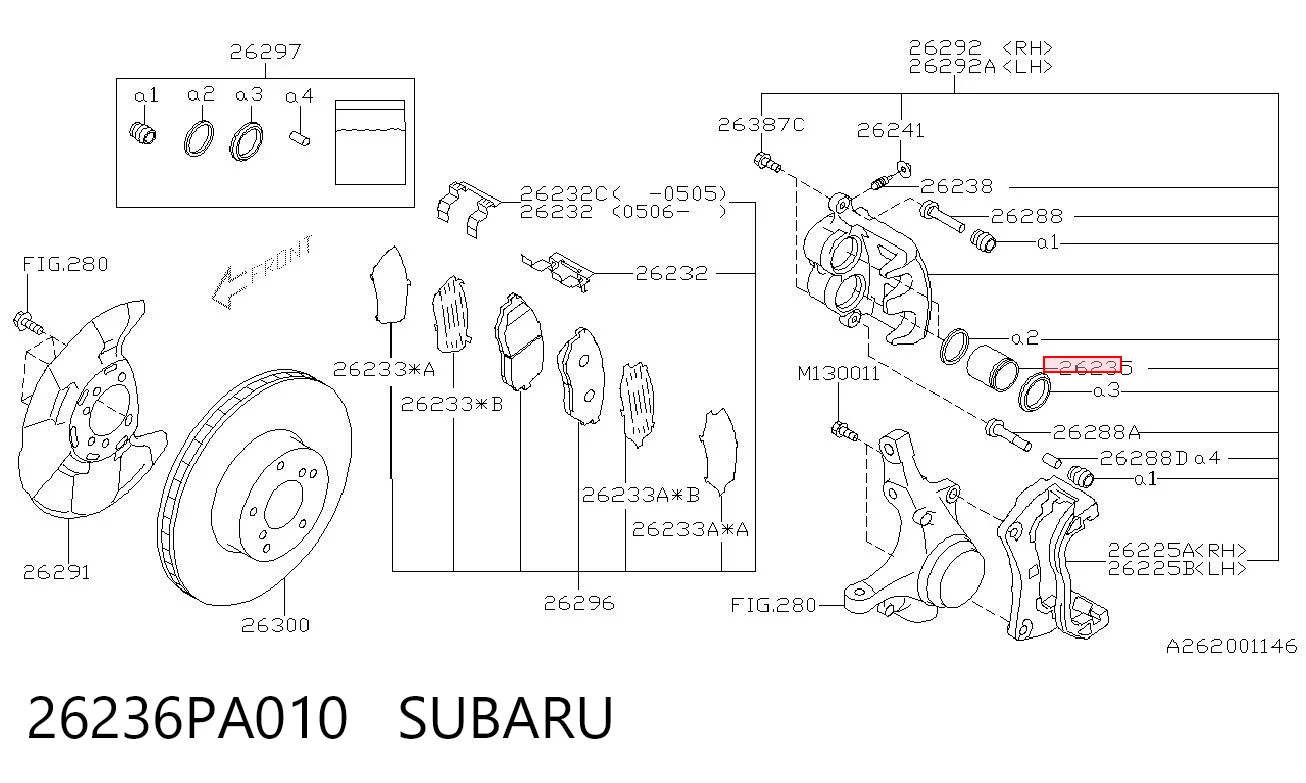 26236PA010 Subaru Tłoczek zacisku hamulcowego przedniego