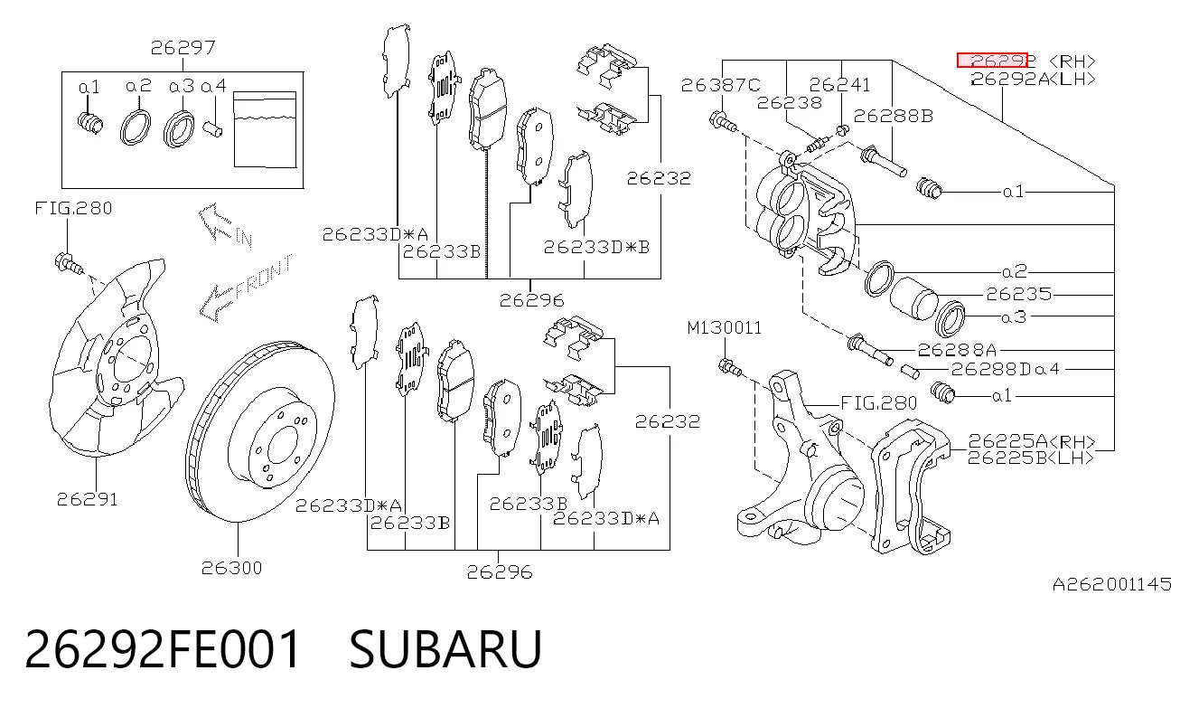 26292FE001 Subaru Zacisk hamulcowy przedni prawy