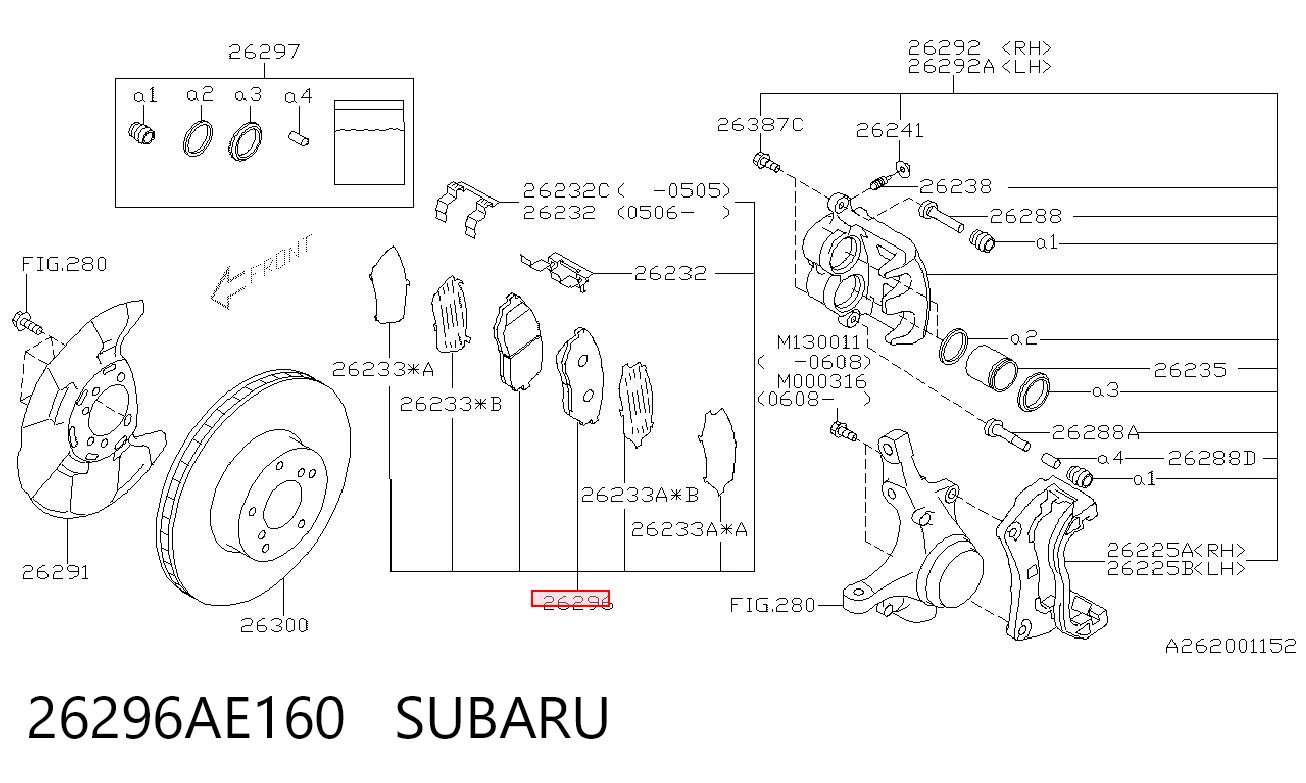 26296AE160 Subaru Klocki hamulcowe przednie tarczowe