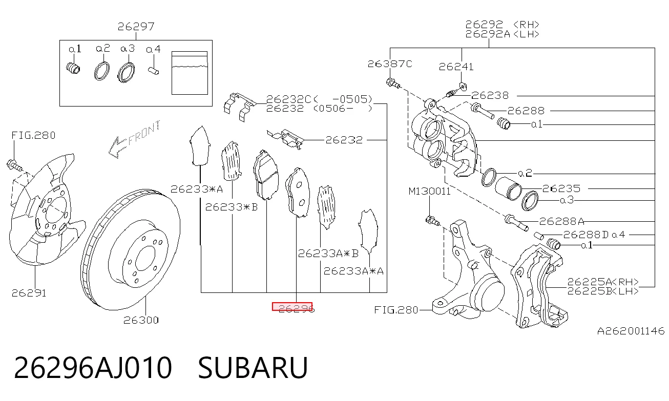 26296AJ010 Subaru Klocki hamulcowe przednie tarczowe