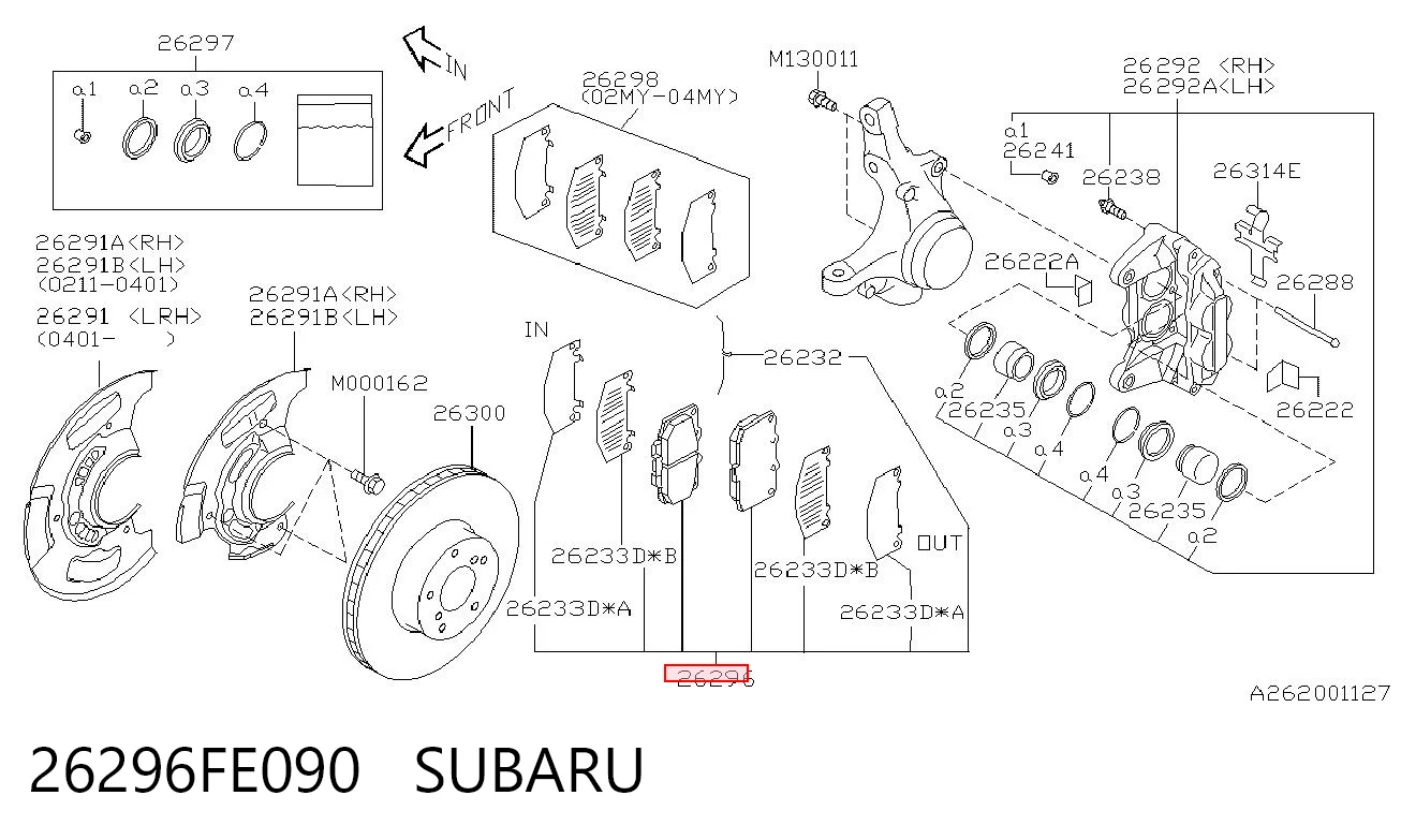 26296FE090 Subaru Klocki hamulcowe przednie tarczowe
