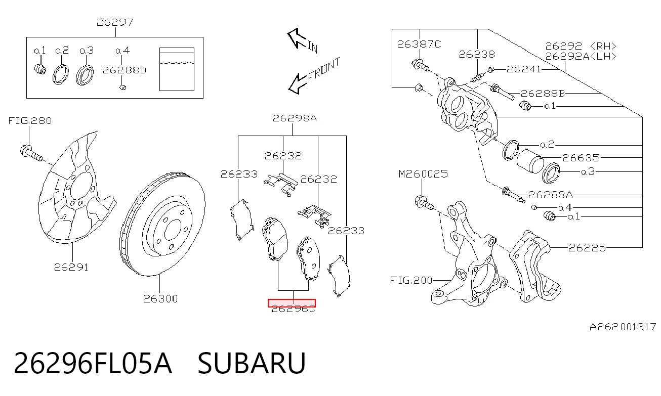 26296FL05A Subaru Klocki hamulcowe przednie tarczowe