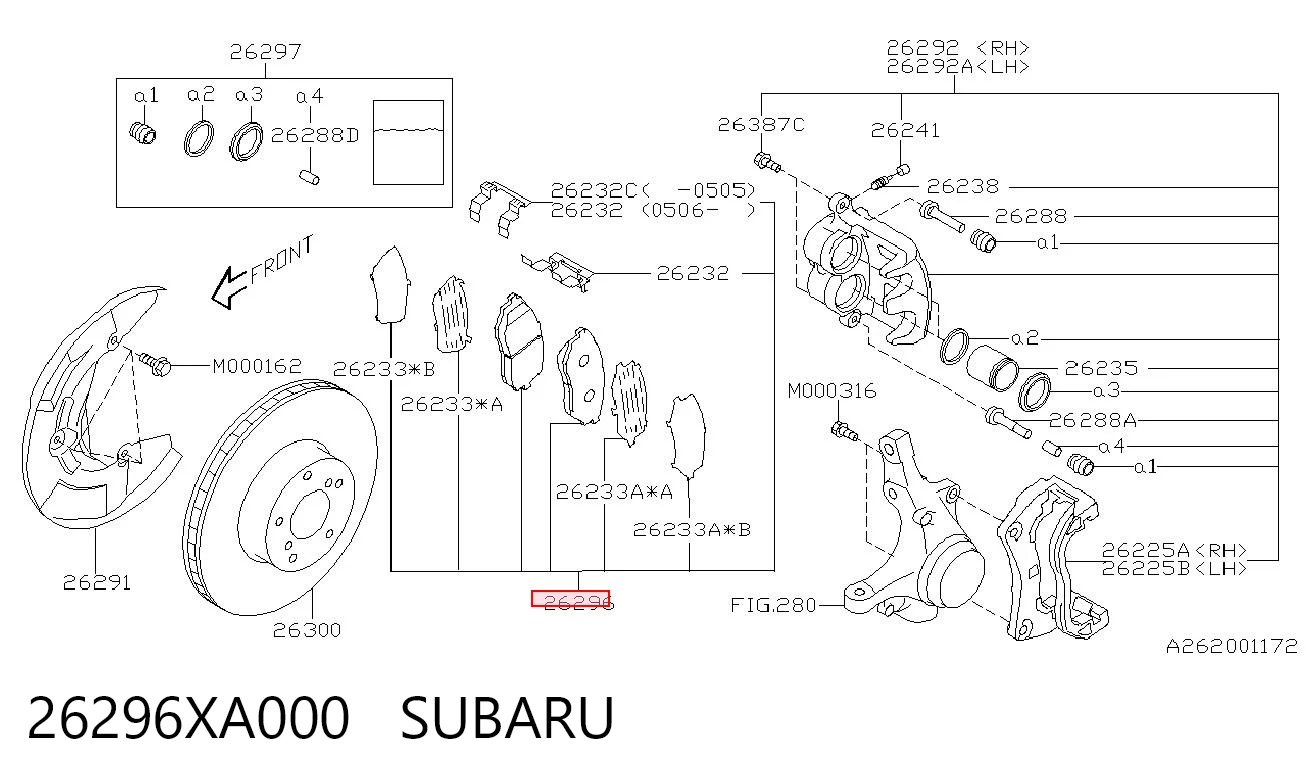 26296XA000 Subaru Klocki hamulcowe przednie tarczowe