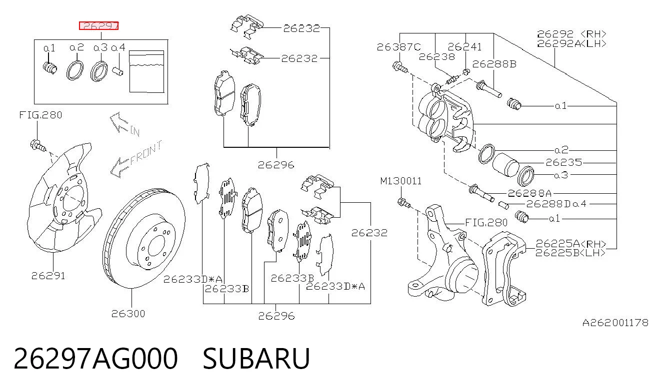 26297AG000 Subaru Zestaw naprawczy zacisku hamulcowego przedniego