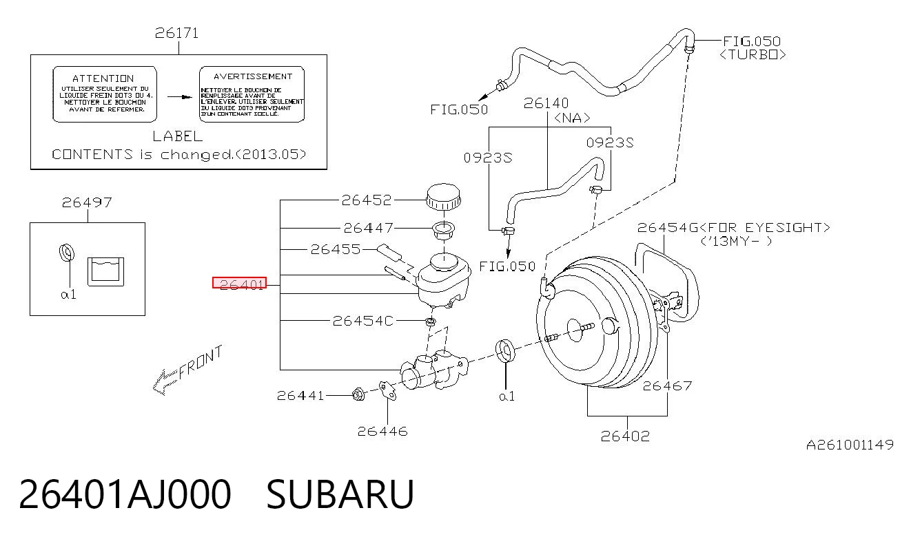 26401AJ000 Subaru Główny cylinder hamulców