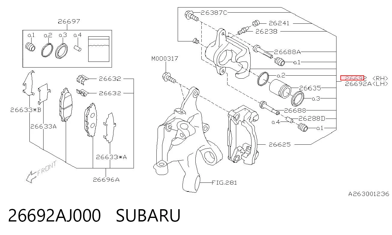 26692AJ000 Subaru Zacisk hamulcowy tylny prawy