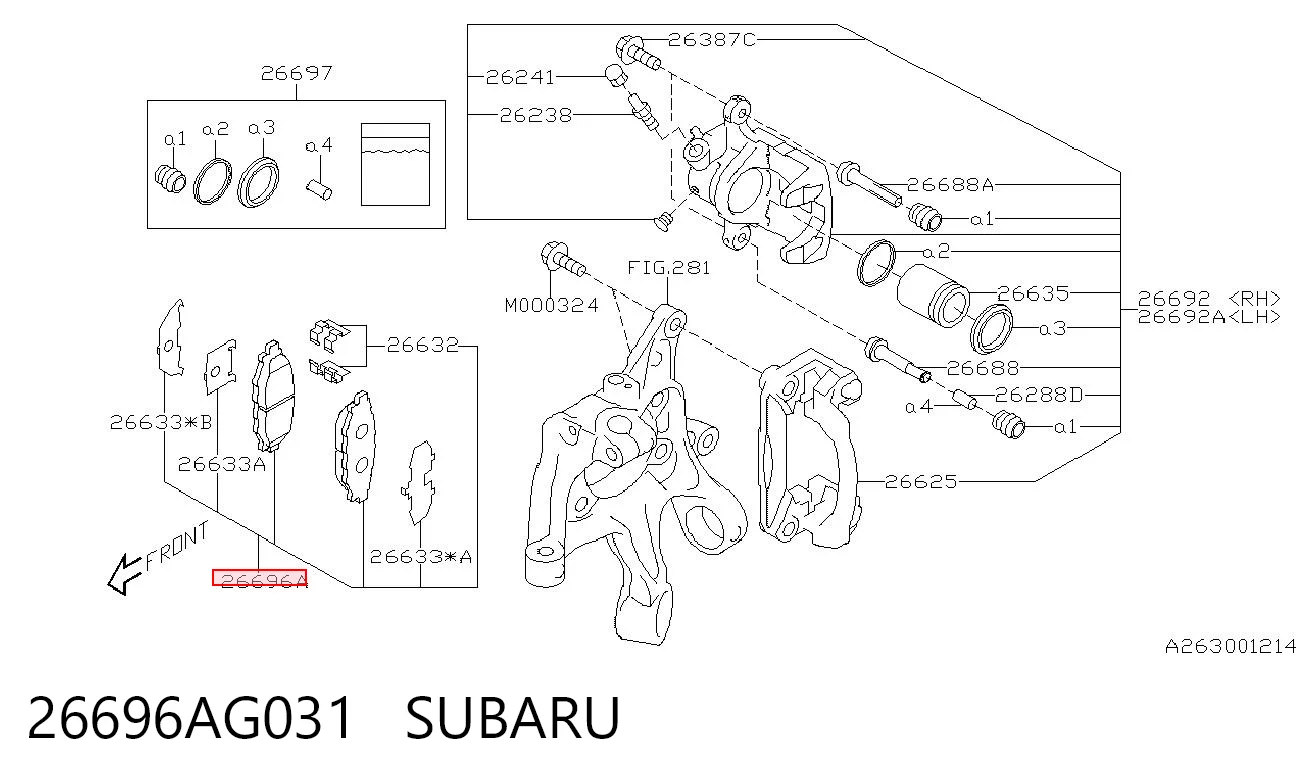 26696AG031 Subaru Okładziny (klocki) do hamulców tarczowych tylne