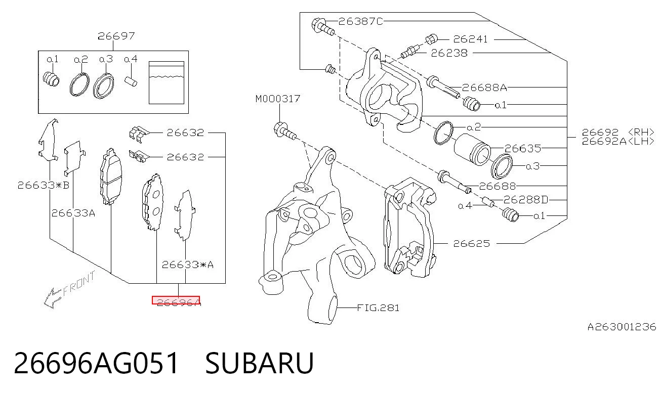 26696AG051 Subaru Klocki hamulcowe przednie tarczowe