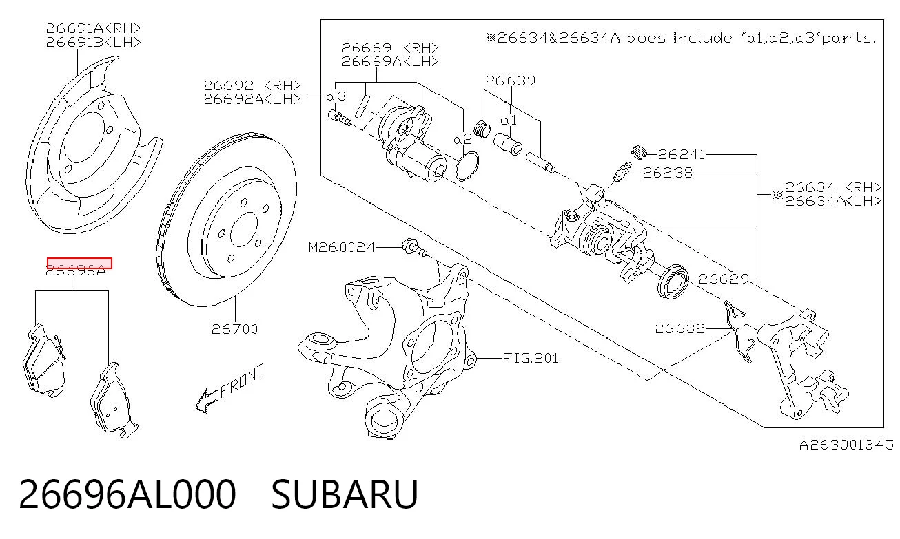 26696AL000 Subaru Okładziny (klocki) do hamulców tarczowych tylne